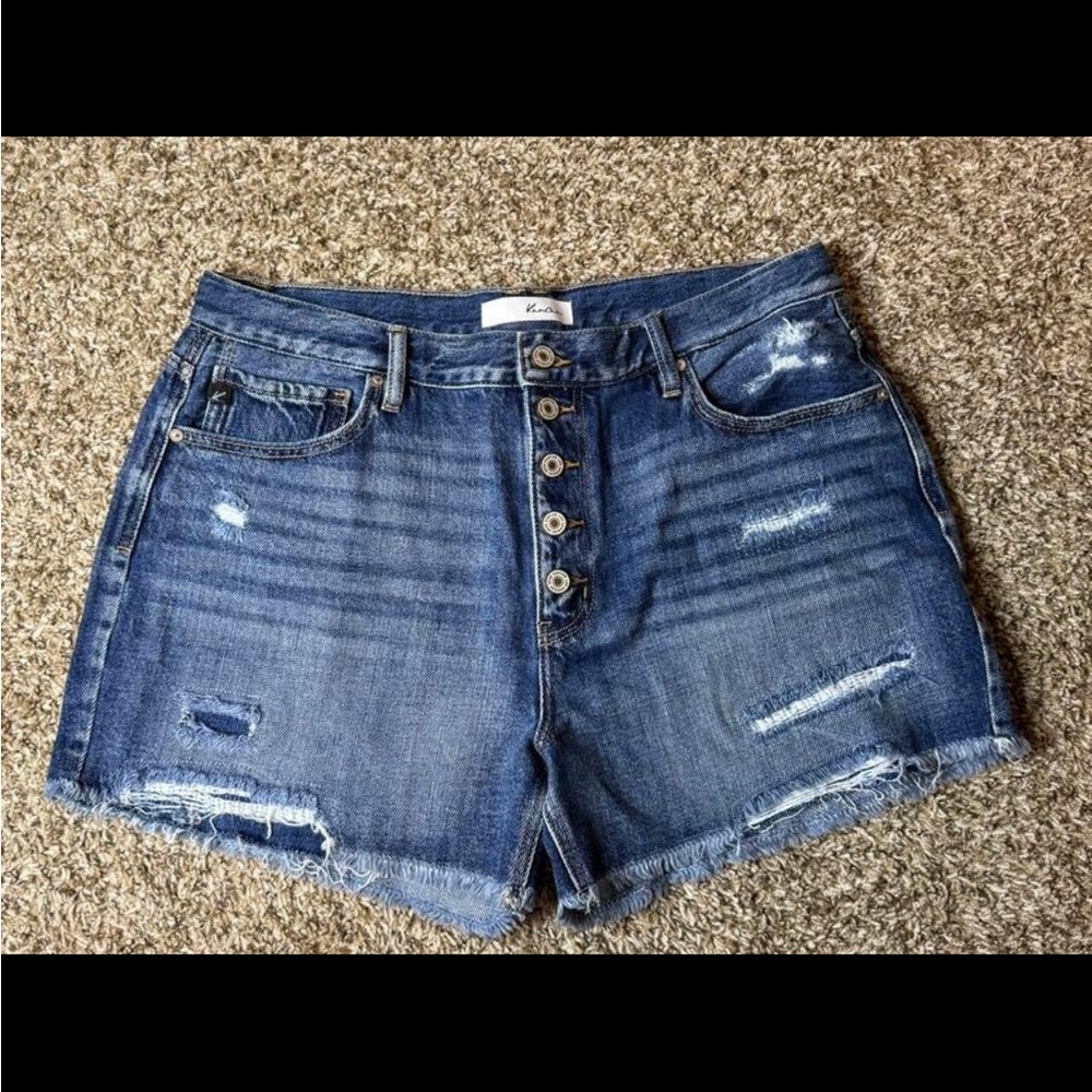 Distressed Denim Button-Up Shorts kancans size 15
